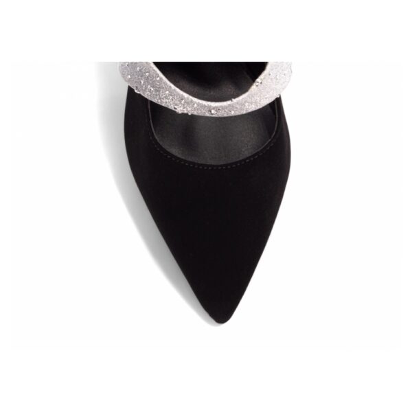 Sapato Scarpin Nobuck Preto Com Glitter Prata - Imagem 6