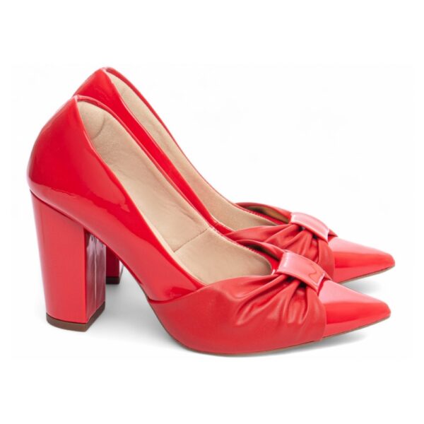 Sapato Scarpin Verniz Vermelho Tiras em Laço - Imagem 4