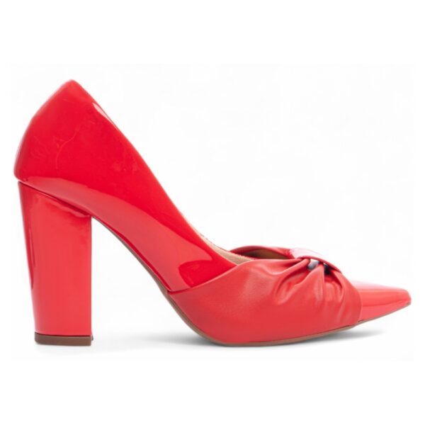Sapato Scarpin Verniz Vermelho Tiras em Laço - Imagem 5