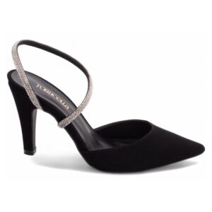 Sapato Scarpin Nobuck Preto Manta de Strass na cor Prata