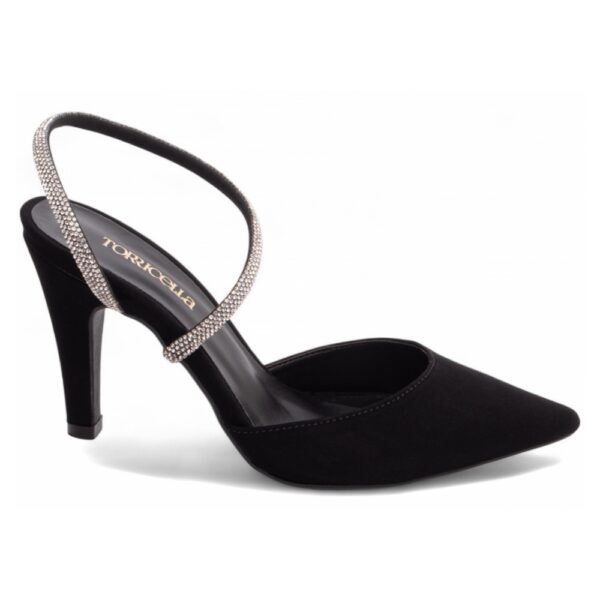 Sapato Scarpin Nobuck Preto Manta de Strass na cor Prata