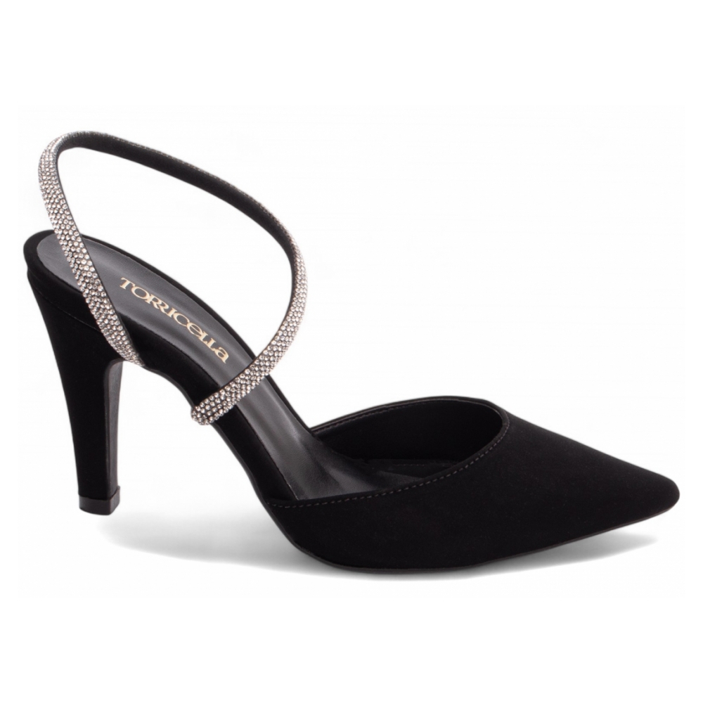 Sapato Scarpin Nobuck Preto Manta de Strass na cor Prata