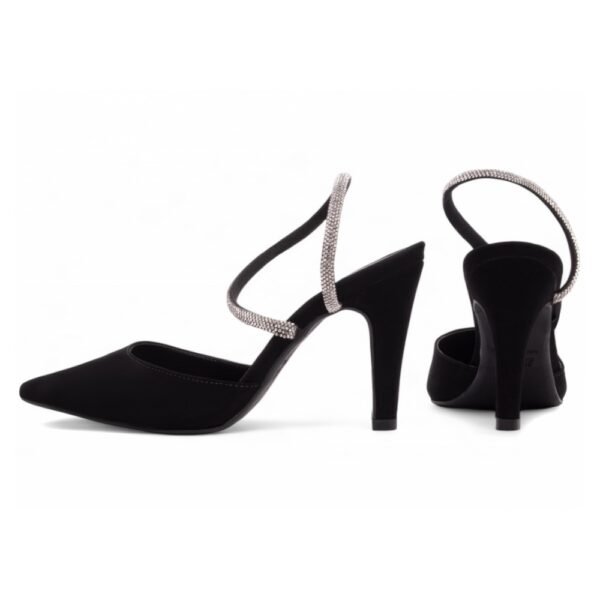 Sapato Scarpin Nobuck Preto Manta de Strass na cor Prata - Imagem 2