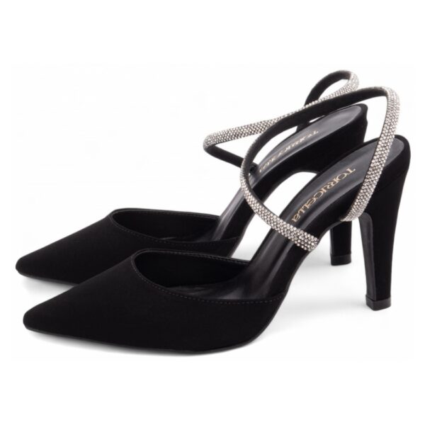 Sapato Scarpin Nobuck Preto Manta de Strass na cor Prata - Imagem 3