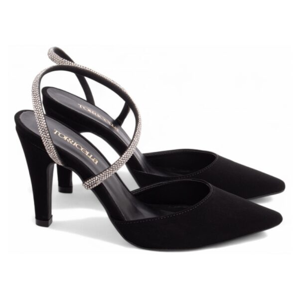 Sapato Scarpin Nobuck Preto Manta de Strass na cor Prata - Imagem 4