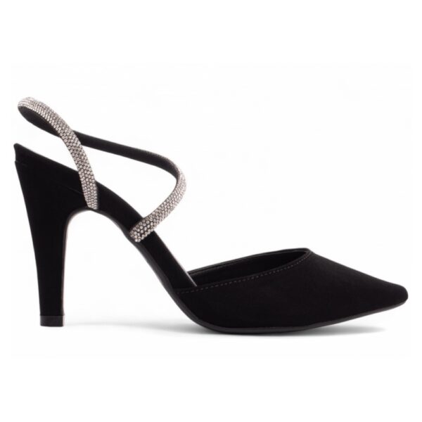 Sapato Scarpin Nobuck Preto Manta de Strass na cor Prata - Imagem 5