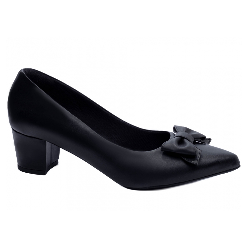 Sapato Scarpin Salto Bloco Grosso Baixo Preto