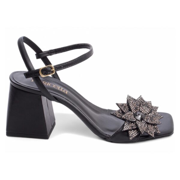Sandália Preta Flor com Strass