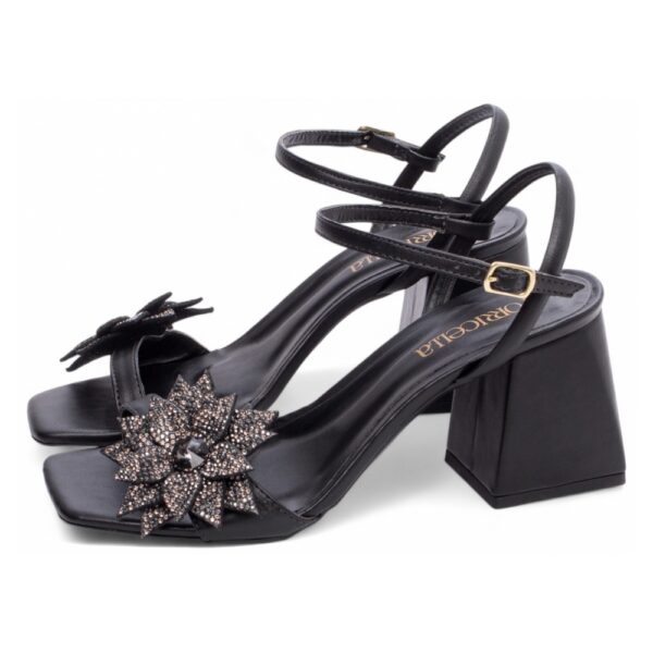 Sandália Preta Flor com Strass - Imagem 3