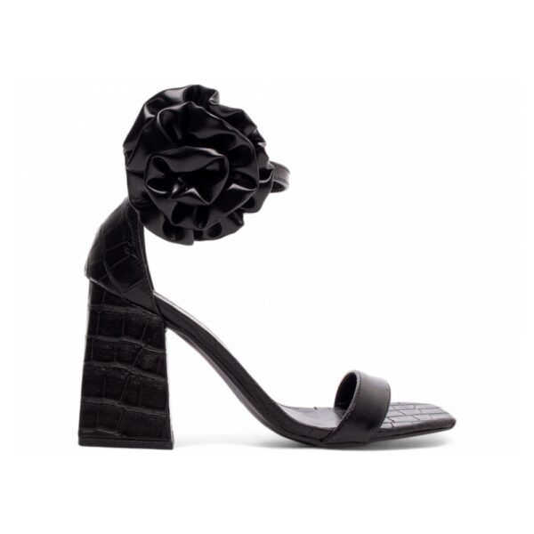 Sandália Croco Preta com Flor Removível - Imagem 7