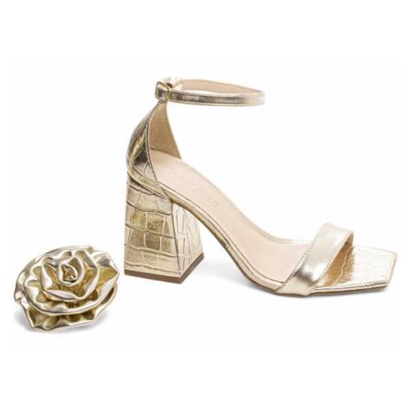 Sandália Croco Ouro Light com Flor Removível - Imagem 3