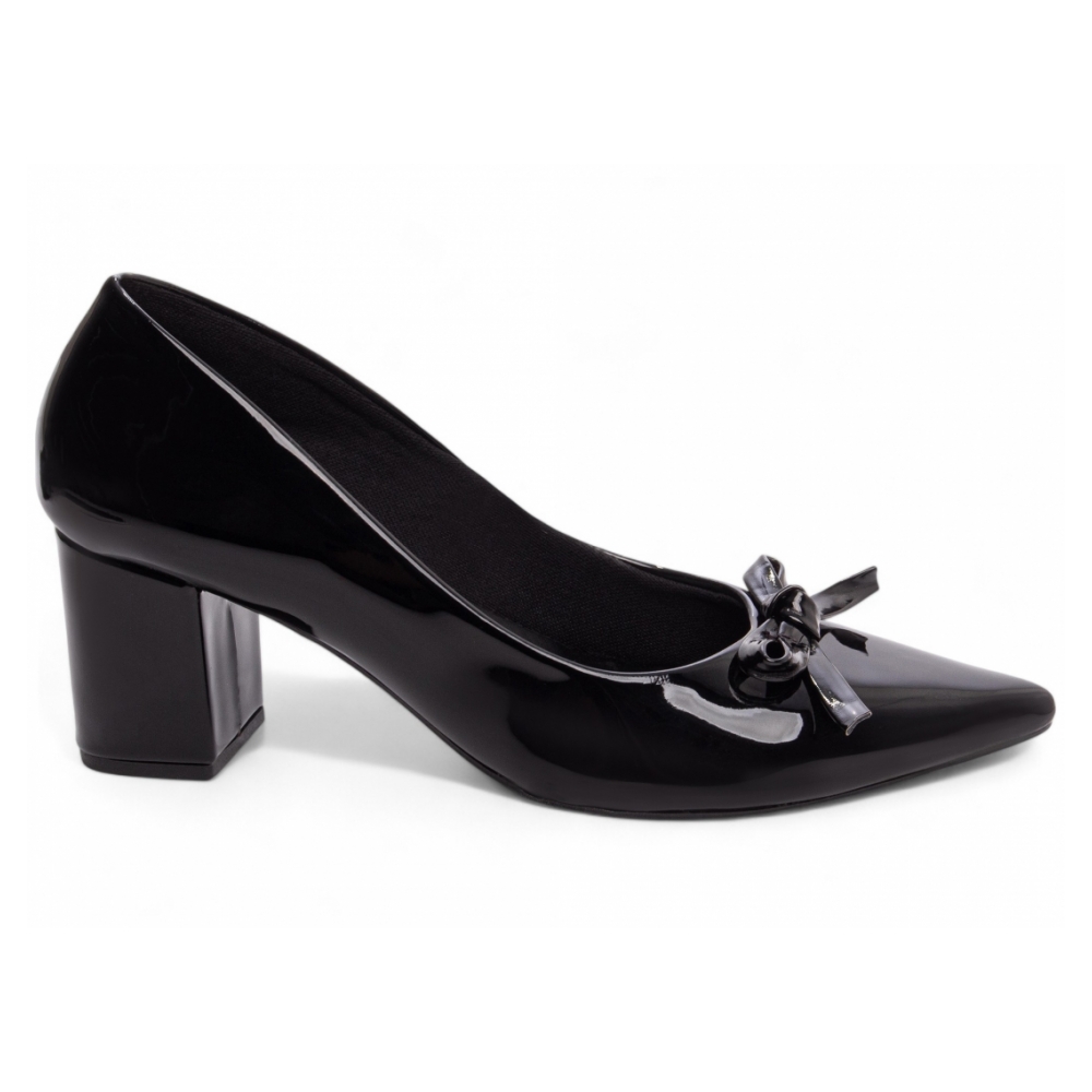 Sapato Scarpin Verniz Preto com Laço