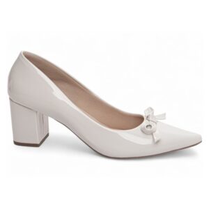 Sapato Scarpin Verniz Branco com Laço