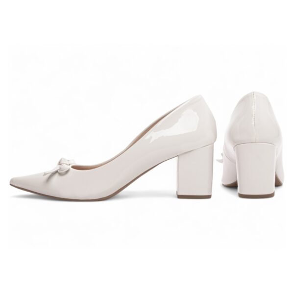 Sapato Scarpin Verniz Branco com Laço - Imagem 2