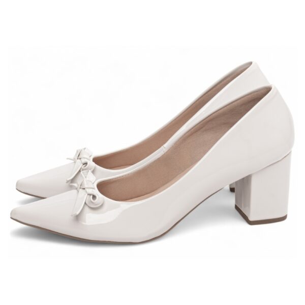 Sapato Scarpin Verniz Branco com Laço - Imagem 3
