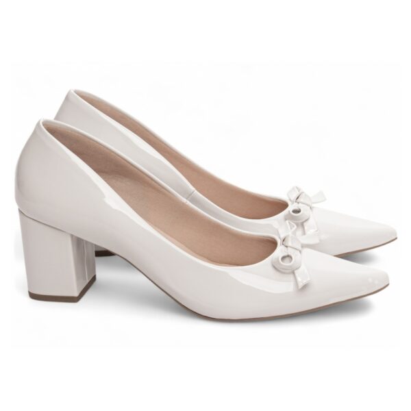 Sapato Scarpin Verniz Branco com Laço - Imagem 4