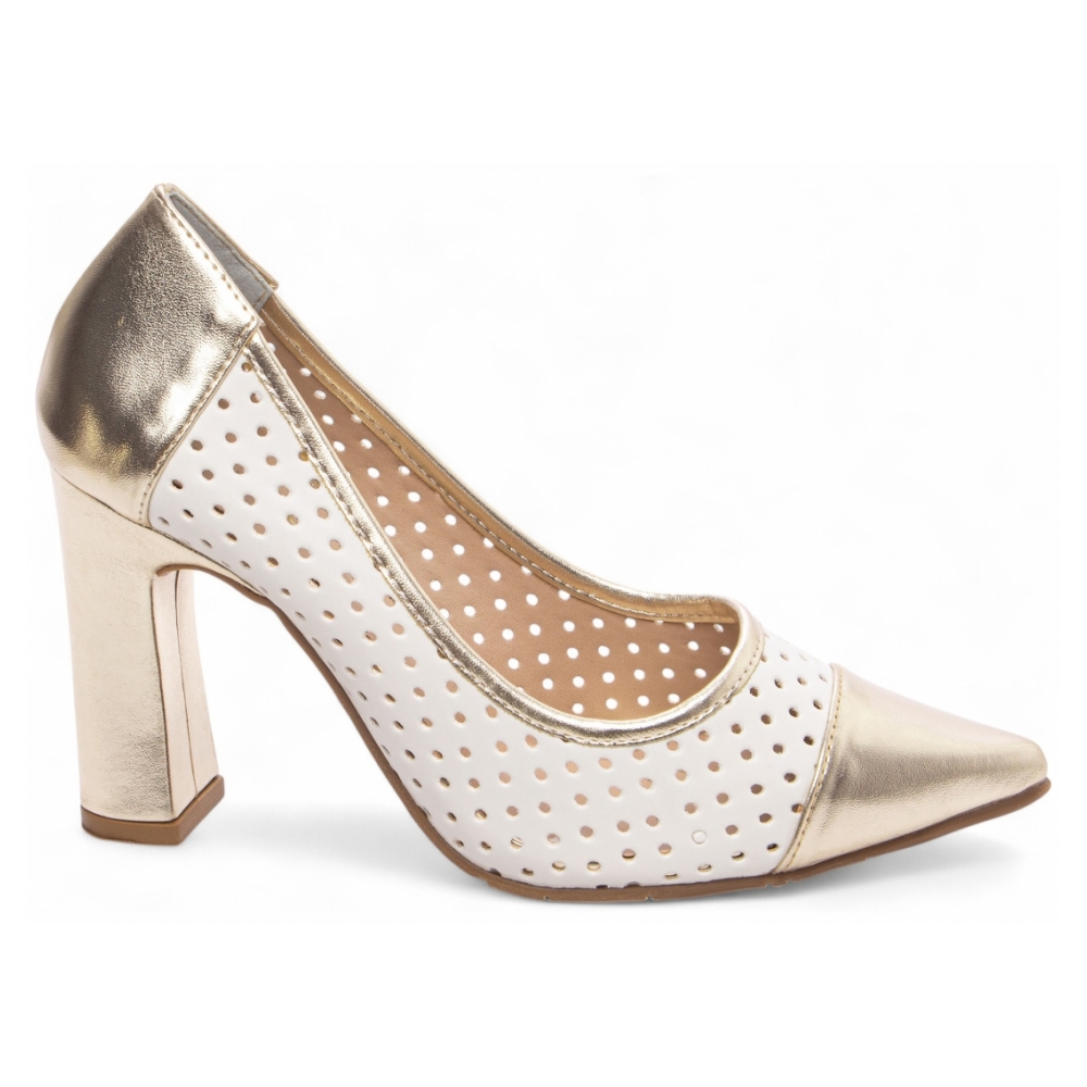 Sapato Scarpin Vazado Ouro Light
