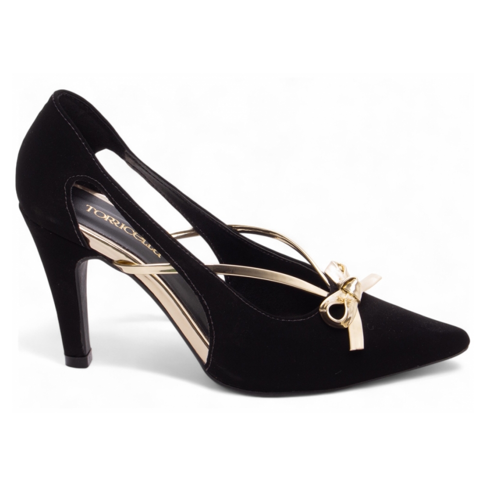Scarpin Preto com Laço Metalizado