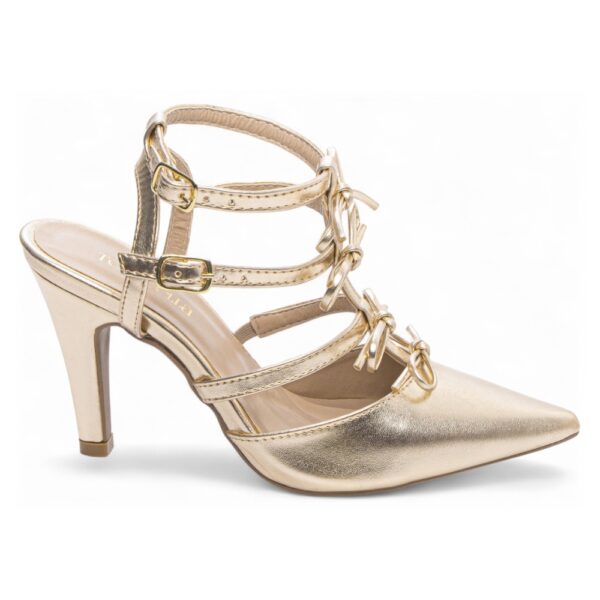 Sapato Scarpin Laços em Napa Metalizado Dourado