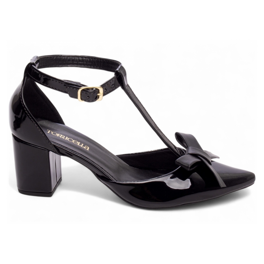 Sapato Scarpin Verniz Preto com Laço