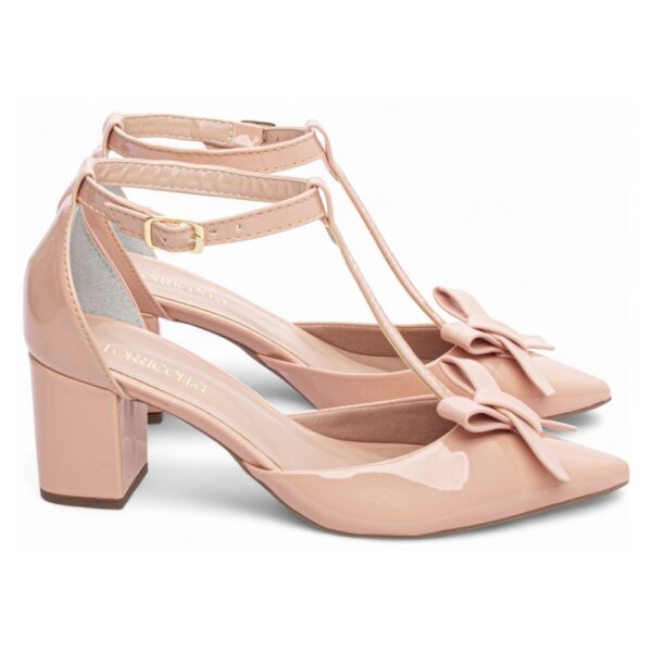 Sapato Scarpin Verniz Rosa com Laço - Imagem 4