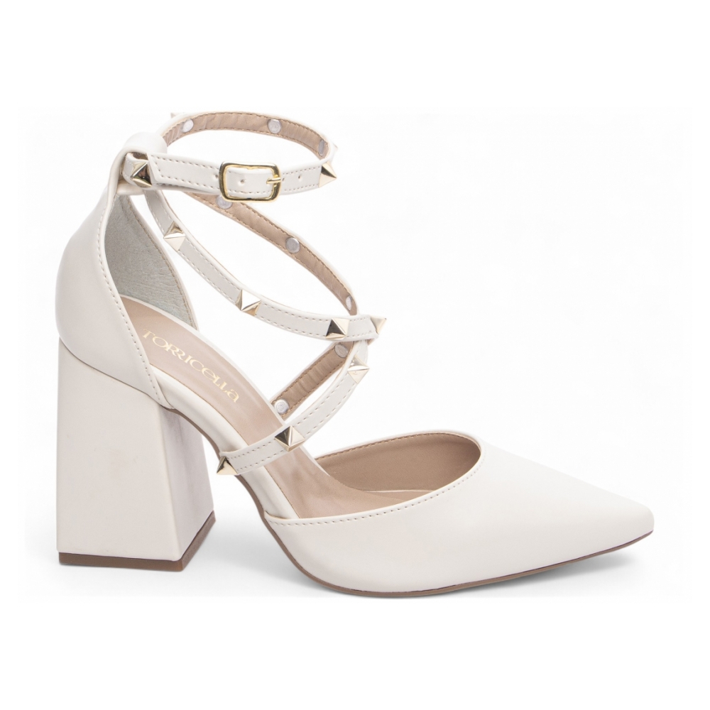 Scarpin Off White Apliques Pirâmides em ABS