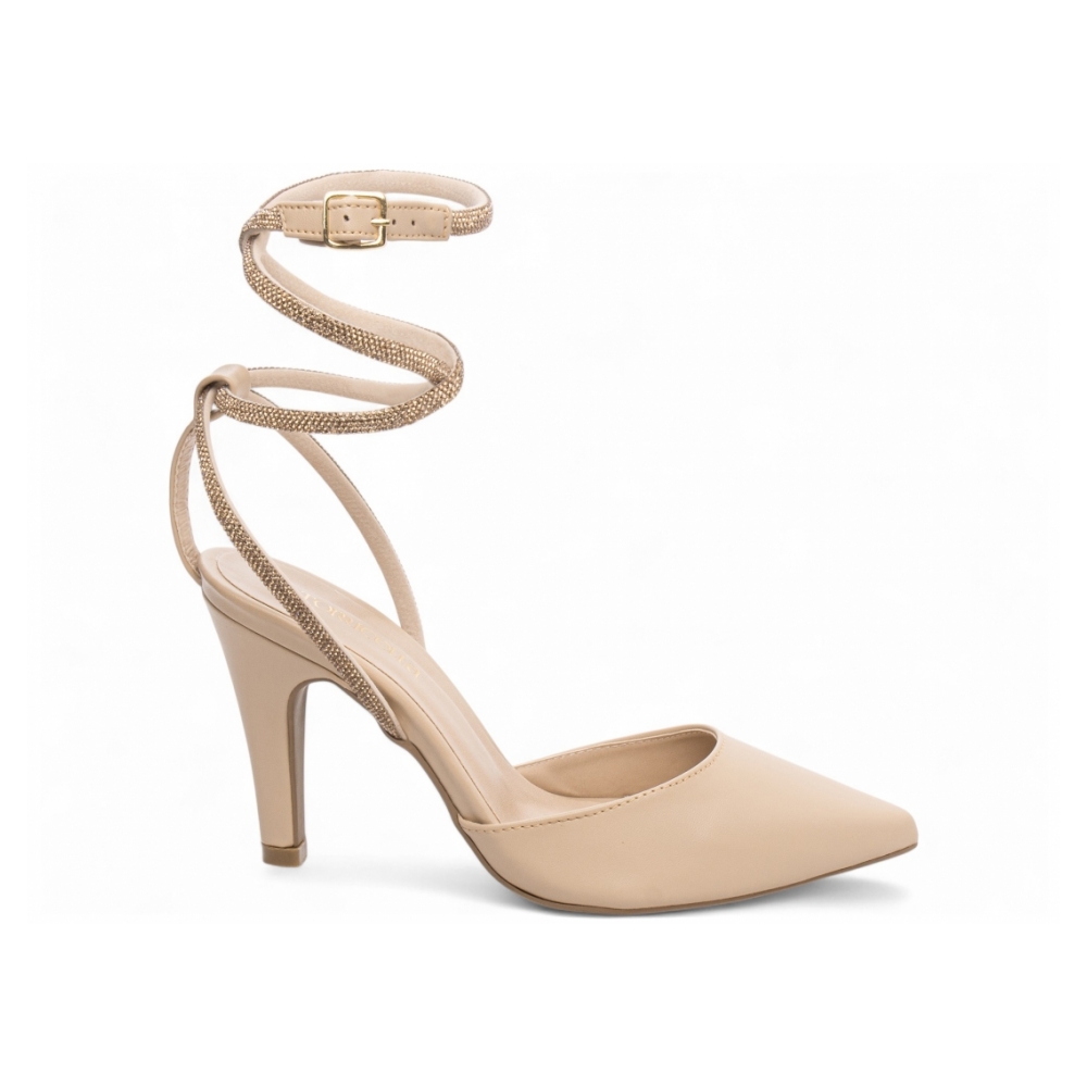 Scarpin Bege Manta Strass