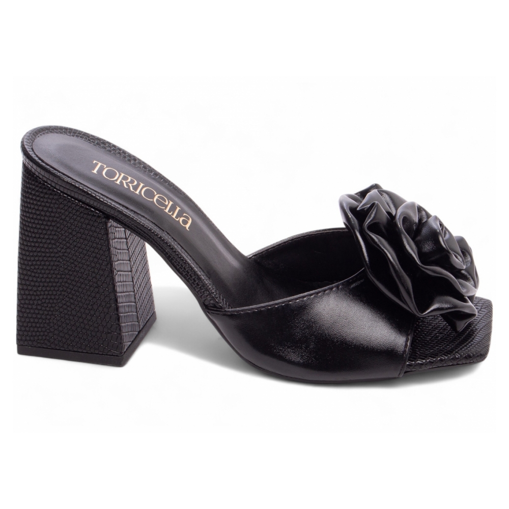 Tamanco Feminino Flor em Napa Preto