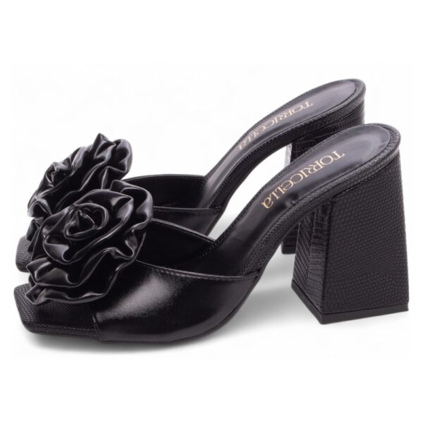 Tamanco Feminino Flor em Napa Preto - Imagem 3