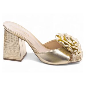 Tamanco Feminino  Flor em Napa Ouro Ligth