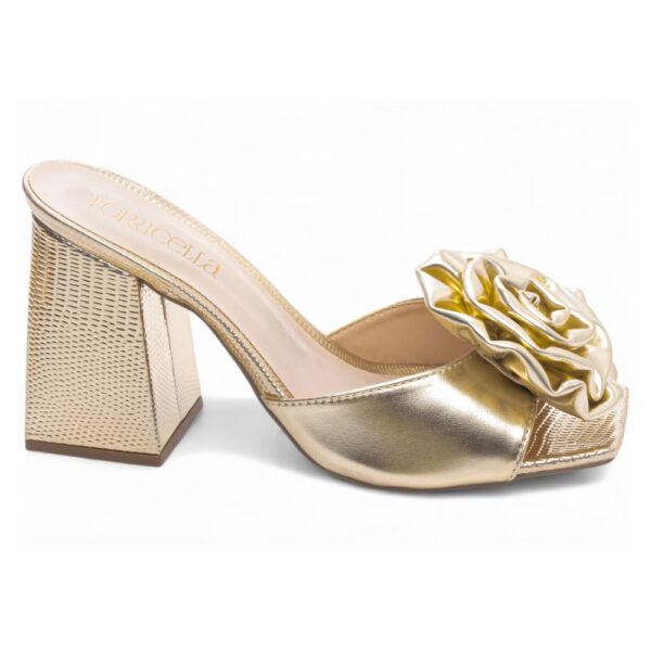 Tamanco Feminino  Flor em Napa Ouro Ligth