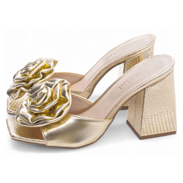 Tamanco Feminino  Flor em Napa Ouro Ligth - Imagem 3