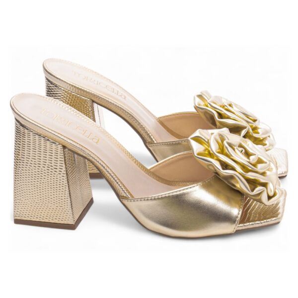 Tamanco Feminino  Flor em Napa Ouro Ligth - Imagem 4