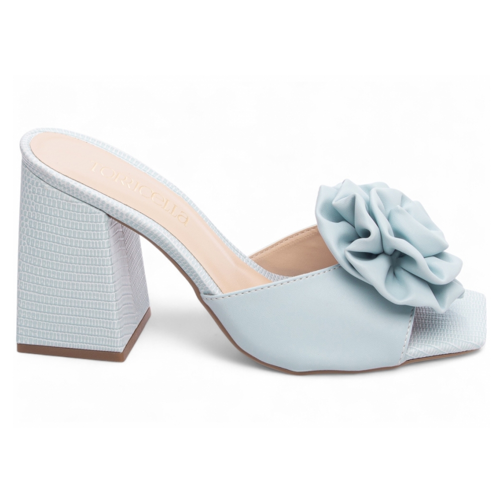 Tamanco Feminino Flor em Napa Azul