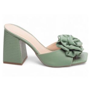 Tamanco Feminino Flor em Napa Verde