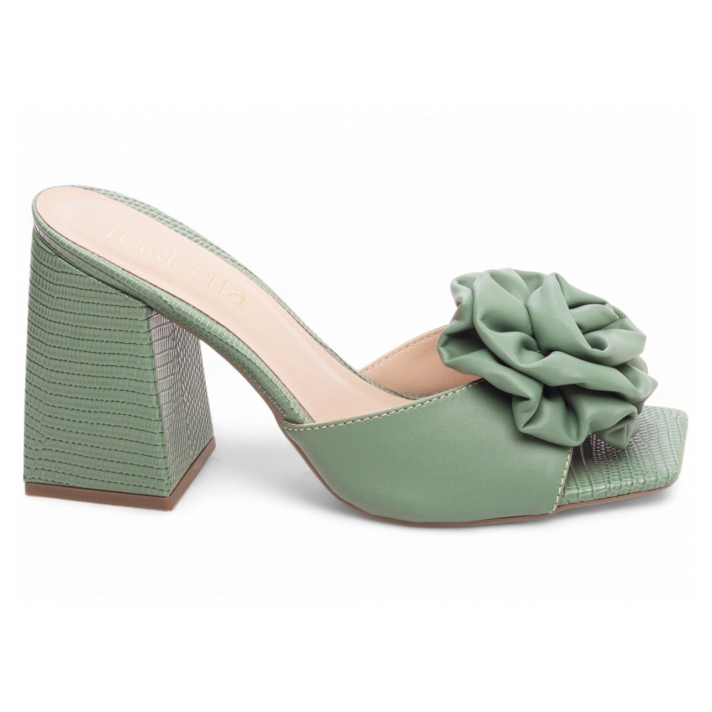 Tamanco Feminino Flor em Napa Verde