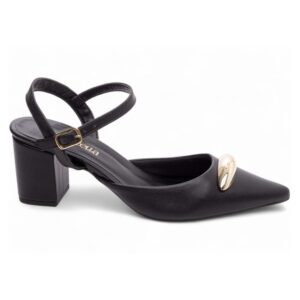 Scarpin  Preto Fivela de ajuste na cor Dourado