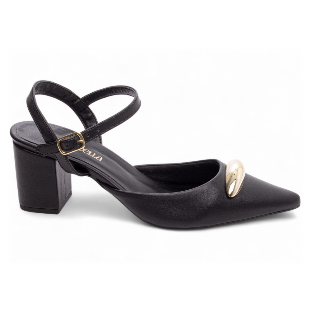 Scarpin  Preto Fivela de ajuste na cor Dourado