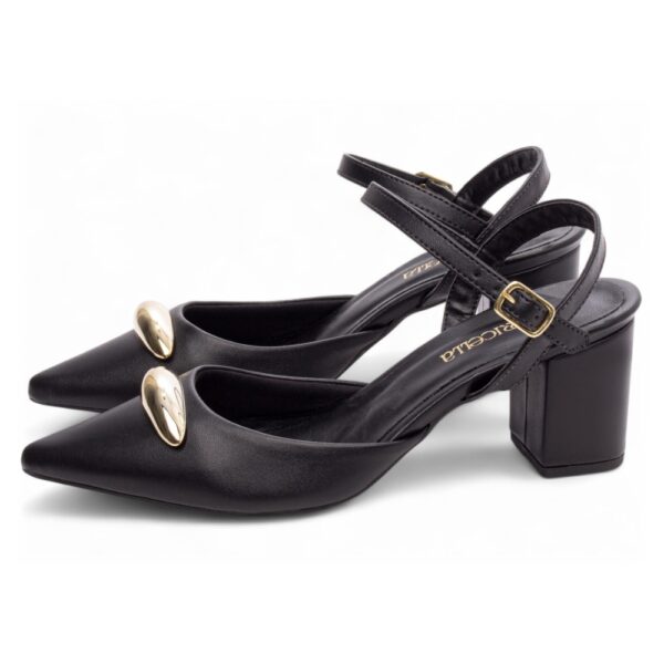 Scarpin  Preto Fivela de ajuste na cor Dourado - Imagem 3