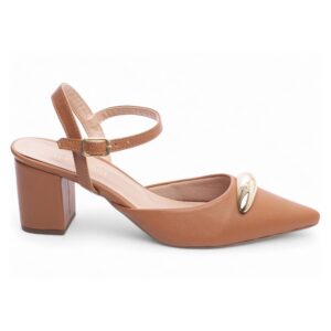 Scarpin Caramelo Fivela de ajuste na cor Dourado