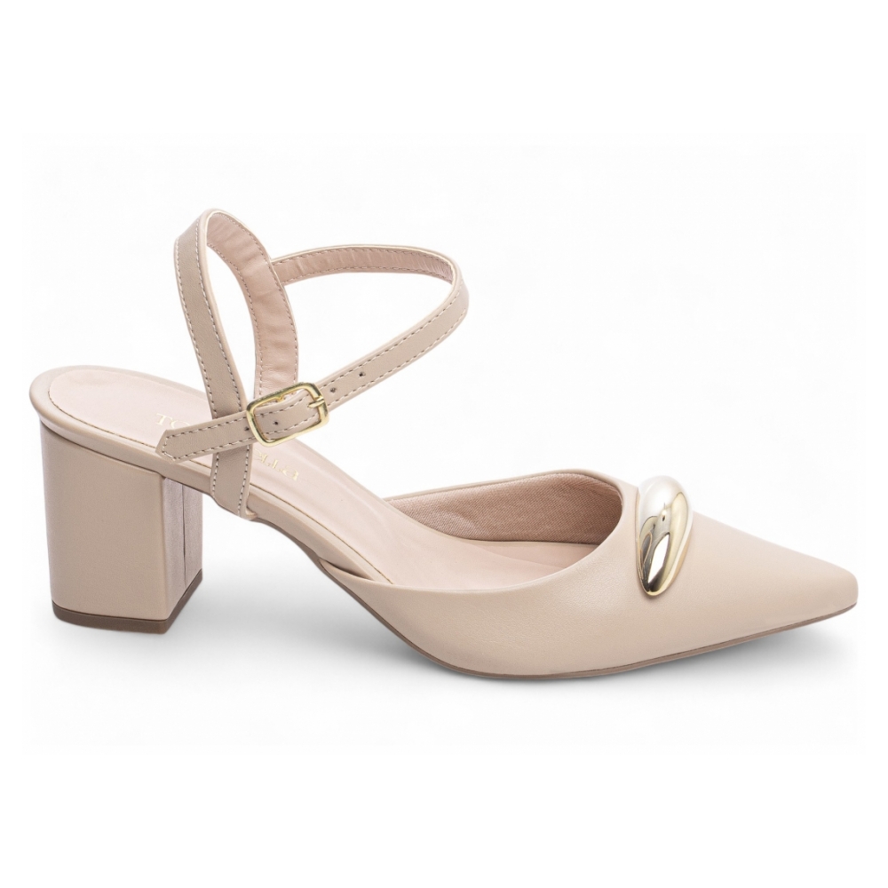 Scarpin Bege Fivela de ajuste na cor Dourado